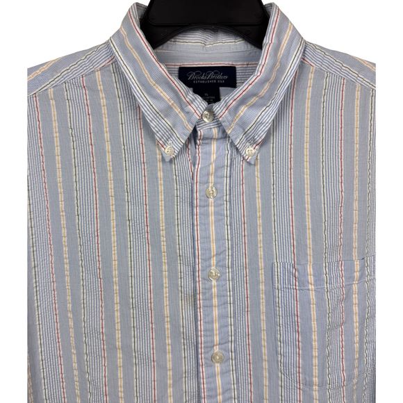 Brooks Brothers Shirt Mens Button-Down Seersucker Striped Textured XL Preppy - Picture 3 of 8